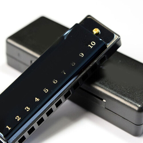 Bright Black 10 Hole Mouth Organ Light Weight Practical Full Scale Harmonica for Performance