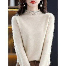 (S, Beige China) 100% Wool Cashmere Sweater Women Knitted Sweater Turtleneck Long Sleeve Pullover Autumn Winter Clothing Warm Jumper Tops