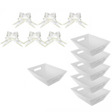 Pack of 6 White Krafts Paper Gift Basket with Handles for