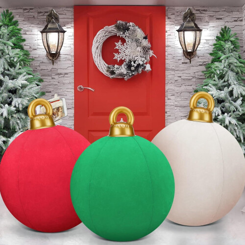 2PCS Large Flocking Inflatable Christmas Ball-Olive 40cm 1