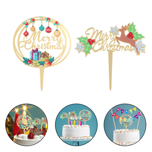 2Pcs Christmas Cake Insert Cards Themed Party Decorations 2