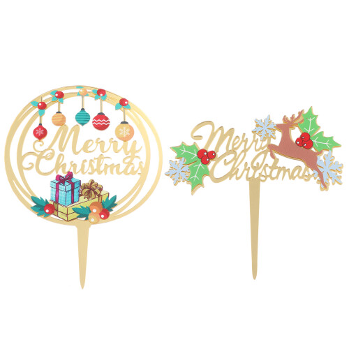 2Pcs Christmas Cake Insert Cards Themed Party Decorations 1