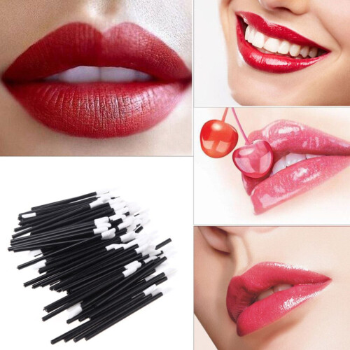 Disposable Lip Brush Wands 100pcs, 9cm, White/Black Makeup Applicators