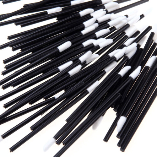 Disposable Lip Brush Wands 100pcs, 9cm, White/Black Makeup Applicators 2