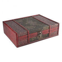 Handcrafted Desktop Wooden Vintage Jewelry Holder Storage Box Prop Decoration with Alloy Buckle