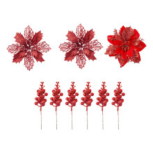 Plastic Christmas Floral Display Decorative Flower For-Red