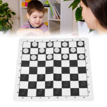 Draagbaar damspel van PU-leer – Opvouwbaar bord, zwart, 35 cm