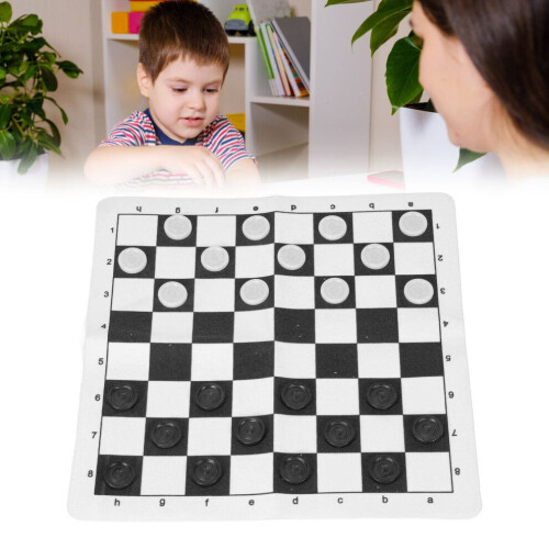 Portable PU Leather Checkers Set – Foldable Board, Black, 35cm