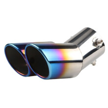 Universal Dual Outlet Car Exhaust Tip Blue Straight Bent Design Noise Reduction Easy Install