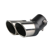 Universal Stainless Steel Dual Exhaust Tip Black and Silver Slant Rolled Edge Dual Outlet Design