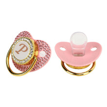 Chupete dorado para bebé con diamantes de imitación, silicona, diseño curvo, 6-18 meses