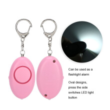 Roze veiligheidsalarm sleutelhanger voor vrouwen en ouderen met LED-noodverlichting.