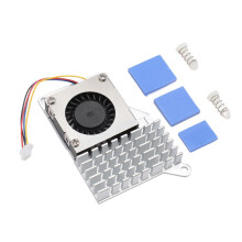 Actieve koeler van aluminiumlegering voor Raspberry Pi 5, 4-pins ventilator, zilverkleurig