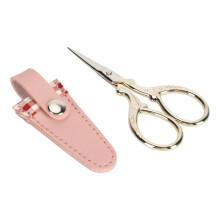 Wine Red Plaid Embroidery Scissors Set with PU Leather Cover, Stainless Steel
