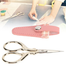 Flesh Pink Plaid Embroidery Scissors Set with PU Leather Cover, Stainless Steel