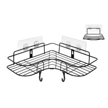 Bathroom Organizer for Corner, Waterproof Floating Shelf Rustproof Material Corner Shower Caddy No Drilling Black Oversized, Save Space with Clutter-F