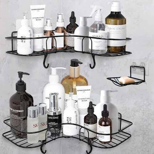 Bathroom Organizer for Corner, Waterproof Floating Shelf Rustproof Material Corner Shower Caddy No Drilling Black Oversized, Save Space with Clutter-F 2