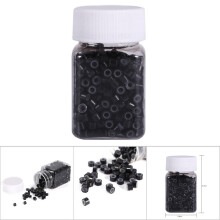 500PCS/Bottle Silicone Lined Feather Human Hair Extension Beads Link Rings(500PCS Black)