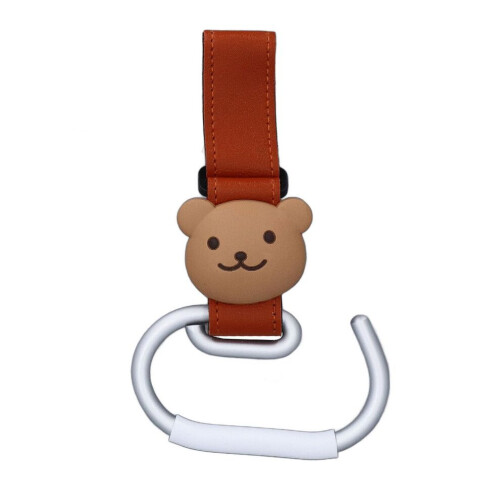 Cartoon Bear Baby Stroller Hook - Portable Brown Leather Accessory 2