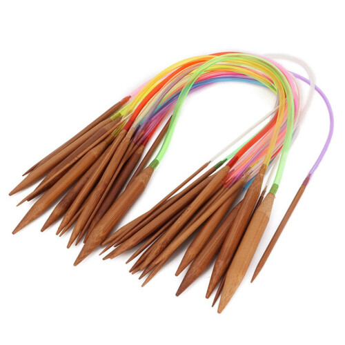 Färgglada 40 cm plaströrsnålar i bambu med dubbel ringformad design 1