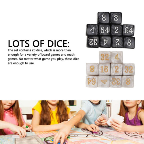 Numbered Dice Set: 20pcs Pearl White Black for Educational Games 2