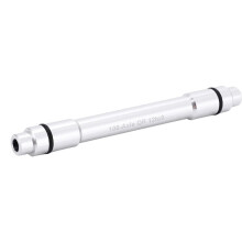 Fietsnaafadapter met steekas 12 mm naar 9 mm snelspanner, zilverkleurig.