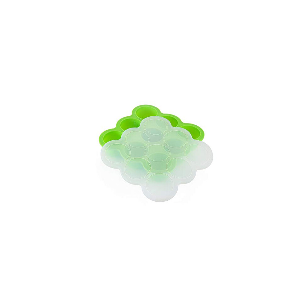 Silicone Baby Food Storage Container 9 Compartments With Lid Freezer Safe Ice Cube Tray Green