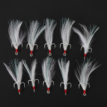 10PCS Stainless Steel Treble Anchor Hooks with Feathers, Sizes 6#-10#
