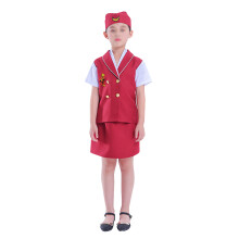 1 Set Kinder Luftfahrtbegleiter-Kostüm Rot Mit Flugzeugmodell