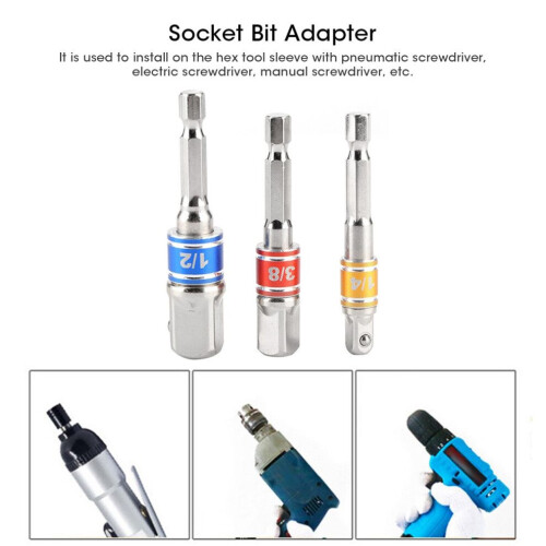 Impact Driver Hex Socket Adapter 3 Pcs Set 1/4in 3/8in 1/2in Type B