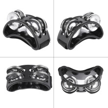Voettambourine percussie-instrument met 2 metalen belletjes, zwart, 10*4*6 cm