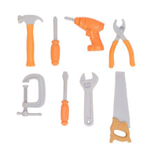 Reparatieset voor kinderen met boormachine, hamer, moersleutel en accessoires.