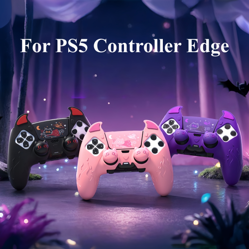 Silicone Case and Joystick Caps for PS5 DualSense Edge Controller - Little Demon Black 1