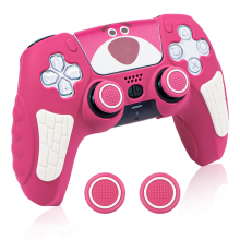Siliconen Hoes en Joystick Doppen voor PS5 DualSense Controller Case Hoesje - Roze