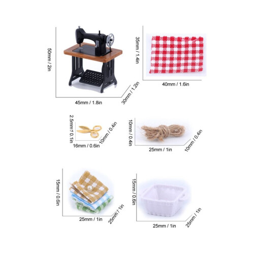 Mini Vintage Dollhouse Sewing Machine Set, Plastic, 1:12 Scale 1