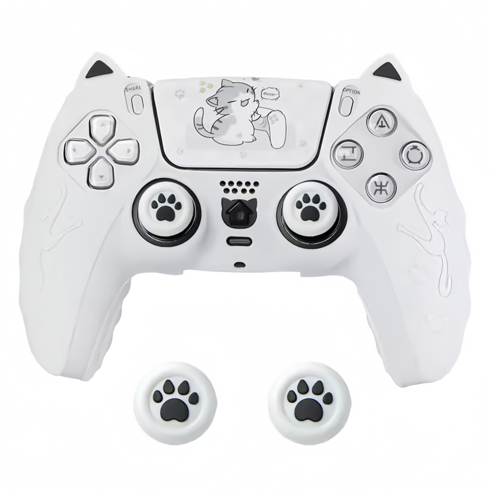 Silicone Case And Joystick Caps For Ps5 Dualsense Controller - Cat Ears White 6925861120749