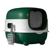 Plastic Enclosed Cats Litter Box for Home or Pet Store-Green