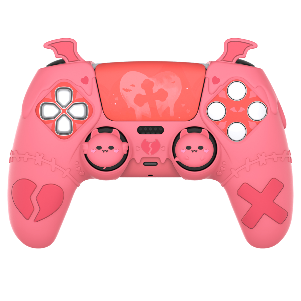 Silicone Case And Joystick Caps For Ps5 Dualsense Controller - Bat Pink 6925861120480