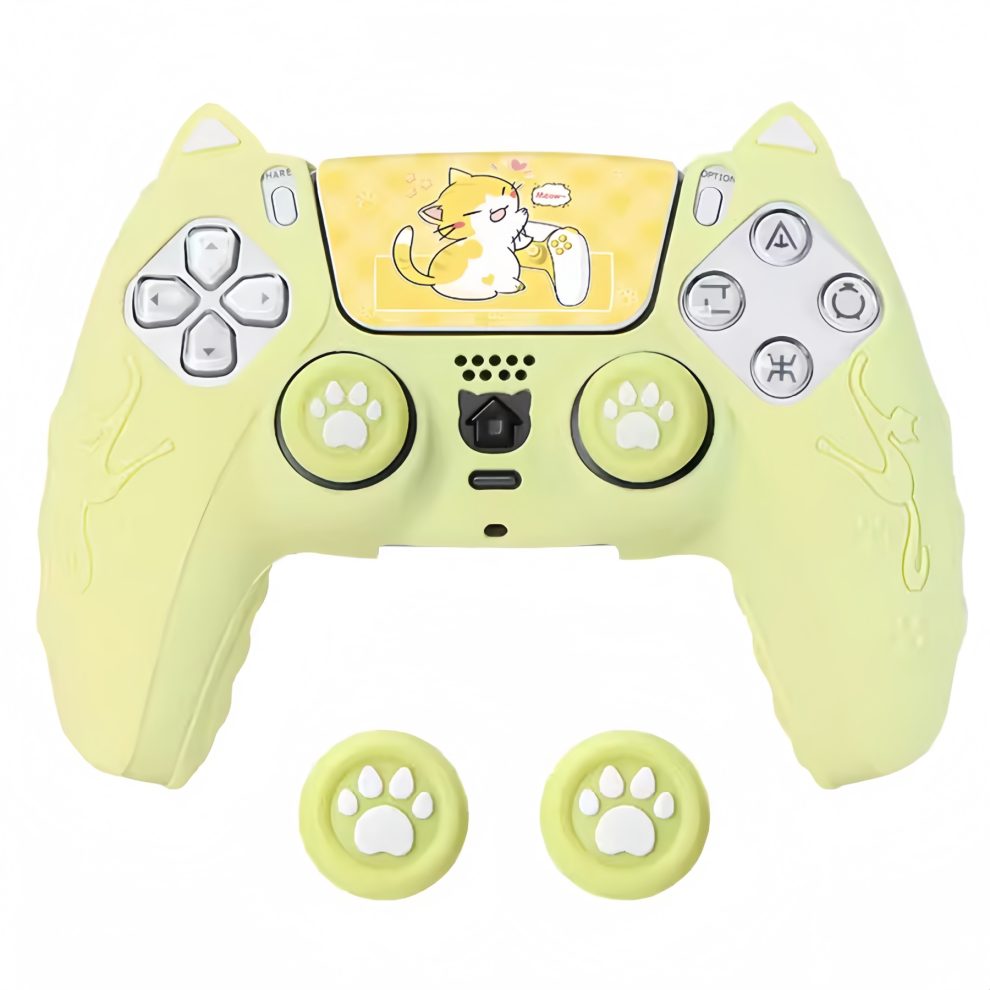 Silicone Case And Joystick Caps For Ps5 Dualsense Controller - Cat Ears Yellow 6925861120770