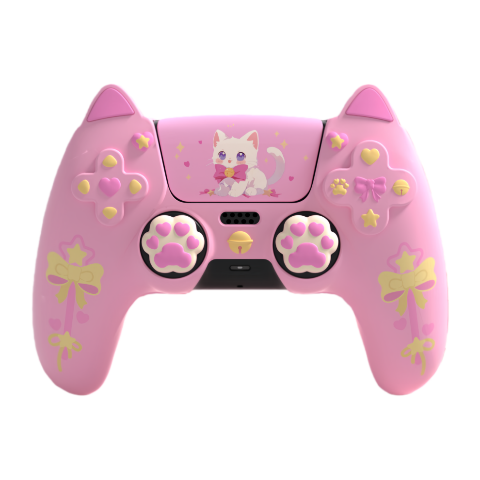 Silicone Case And Joystick Caps For Ps5 Dualsense Controller - Cat Pink 6925861120572