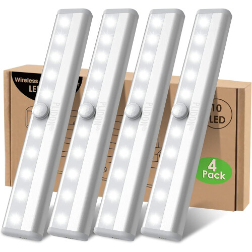 4 Φορητά Ασύρματα Μικρά Φωτιστικά Ντουλάπας LED με Αισθητήρα Κίνησης, Λειτουργούν