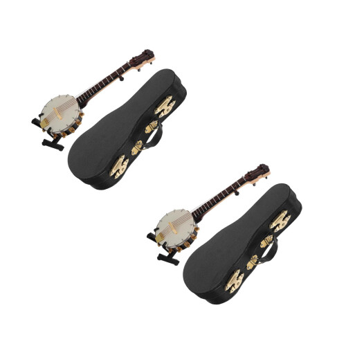 2 Sets Banjo Model Wood Instrument With Case Gift 2