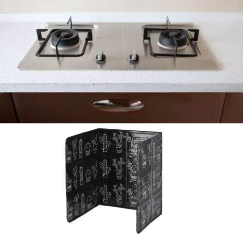 Protector contra salpicaduras de aceite de 3 paneles, aluminio, cactus negro, 84,5 cm de largo, plegable 2