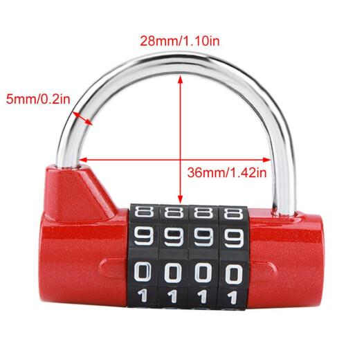 4 Dial Digit Code Combination Padlock Travel Suitcase Gym Locker Security Password Lock Red 1