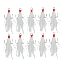 10PCS Stainless Steel Treble Anchor Hooks with Feathers, Sizes 6,8,10