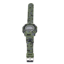 Reloj digital para niños con camuflaje verde, 7 colores LED, resistente al agua hasta 50 m
