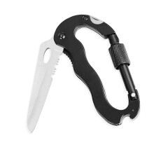 5-in-1 Edelstahl-Karabiner-Messer-Schlüsselanhänger in Schwarz für Outdoor-Abenteuer