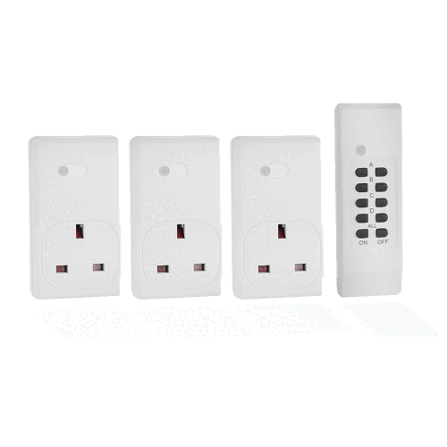 Pack Of 3 Wireless Remote Control Mains Sockets 20M Range With Remote White