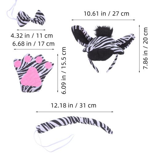 1 Set Kinder Zebra Kostüm Mit Stirnband, Fliege, , 2
