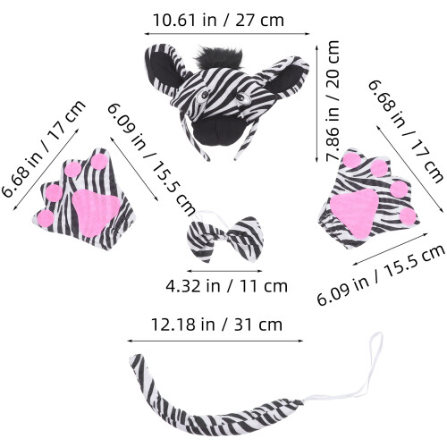 1 Set Kinder Zebra Kostüm Mit Stirnband, Fliege, , 1